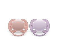 Philips Ciuccio Avent ultra soft - 2 ciucci morbidi e flessibili per bambini di età compresa tra 0 e 6 mesi, senza BPA, con custodia da trasporto per sterilizzatore modello SCF091/31