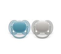 Philips Ciuccio Avent ultra soft - 2 ciucci morbidi e flessibili per bambini di età compresa tra 6 e 18 mesi, senza BPA, con custodia da trasporto per sterilizzatore modello SCF091/17