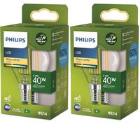 Philips Classic ultra-efficient LED bulb with energy efficiency class A, E14 base, replaces 40W, clear, cool white light, drop shape (Confezione da 2)