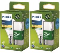 Philips Classic ultra-efficient LED bulb with energy efficiency class A, E14 base, replaces 40W, frosted, cool white light, drop shape (Confezione da 2)
