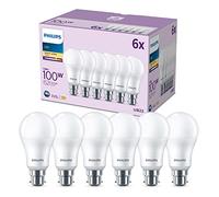 Philips Confezione da 6 lampadine LED satinate A60 [bianco caldo 2700 K - attacco a baionetta B22] 100 W, non dimmerabile, per illuminazione interna domestica