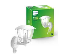 Philips Cr pplique LED da esterno con sensore di movimento, Bianco | Resistente a intemperie, Alluminio durevole, Design classico a lanterna, Lampadina E27 venduta separatamente
