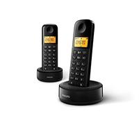 Philips D1602B / 01- Telefono cordless DECT con 2 ricevitori, ampio display (4,1 cm) e ID chiamante - Nero