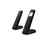 Philips DECT M4701B/12 - Telefono Fisso Cordless 2-Pack, Display 4,6 cm, Schermo LCD, Retroilluminazione, Rubrica 50 Numeri, Vivavoce, Tasti Programmabili, Suono HQ - Nero