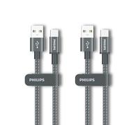 Philips DLC5030AA Cavo USB-C Confezione da 2 1 m, ricarica rapida da 18 W, cavo intrecciato resistente agli animali, trasferimento dati 480 Mbps, caricabatterie di tipo C per Android, CarPlay, Android