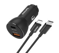 Philips DLP2521L/00 - Caricabatteria da Auto con Porte USB-A e USB-C e Cavo Lightning per iPhone, da USB-C a Lightning 1 Metro, Colore: Nero