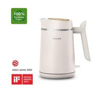 Philips Bollitore Elettrico Eco Conscious Edition, 1,7 L, 2200 W, Plastica Bio-Based al 100%, Spegnimento Automatico, Base Girevole a 360°, Indicatore Luminoso, Colore Bianco Seta (HD9365/10)