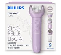 Philips Epilatore Serie 9000 - Epilatore elettrico Wet & Dry senza fili, per gambe, corpo e zona bikini, con ProGuide, 9 accessori, tra cui testina pedicure, autonomia di 60 minuti, modello BRE728/00