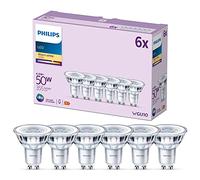 PHILIPS Faretto LED GU10, Confezione da 6 | Luce bianca calda, 50 W, Durata 15000 ore, Risparmio energetico, Benessere per gli occhi, Forma classica