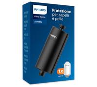 Philips Filtro da doccia Water In-Line con 1 confezione di ricambio, filtrazione 50 000 L, Nero, riduce il cloro fino al 99%, facile da installare, adatto a tutti i tubi e rubinetti standard