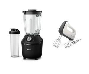 Philips Frullatore per Frullati e Smoothie - 600W, Caraffa da 2L, App di Ricette & Philips 5000 Series Mixer, 450 W, 5 Velocità + Turbo, Facile Montaggio delle Fruste, Grigio/Cashmere (HR3741/00)