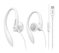 Philips Gancio auricolare cablato con microfono, auricolari sportivi over-ear sicuri, driver bassi profondi da 15 mm, controlli in linea, auricolari plug-and-play (bianco, USB-C con microfono)
