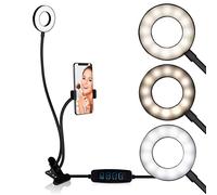 Philips, Grundig - Anello luminoso da studio per selfie, social media e vlog, con morsetto da tavolo, collo flessibile, USB