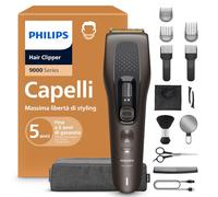 Philips Hair Clipper Serie 9000 - Regolacapelli uomo donna, lame autoaffilanti, 28 impostazioni di lunghezza, incrementi di 1 mm, pettine Trim-n-Flow, autonomia fino a 180 min., 5 accessori, HC9723/15
