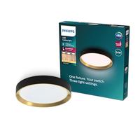 Philips Hanno, Plafoniera da soffitto, 24W, 2700lm, Luce Bianca Calda 2700K, 3 scene di luce SceneSwitch, Grado di protezione IP20, Nera