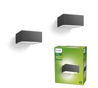 Philips Hedgehog, lampada da parete per esterni (42 W), resistente alle intemperie per accenti luminosi moderni, luce E27 senza lampadina, antracite, confezione doppia