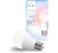 Lampada Philips Hue Essential Smart LED A60, White and color ambiance, E27 Base, 8 W, 2.200 K-6.500 K, 806 lumen, intensità regolabile, compatibile con Alexa, Google Assistant e Apple Home, conf. da 1