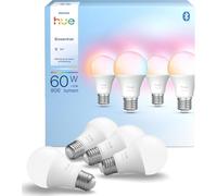 Lampada Philips Hue Essential Smart LED A60, White and color ambiance, E27 Base, 8 W, 2.200 K-6.500 K, 806 lumen, intensità regolabile, compatibile con Alexa, Google Assistant e Apple Home, conf. da 4