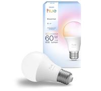 Philips Hue Essential Smart LED A60 (Confezione da 1), Lampadina smart con luce bianca e colorata, Lampadina intelligente E27 8 W, Luce smart compatibile con Alexa, Google Assistant e Apple Home