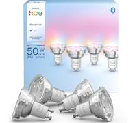 Spotlight Bulb Philips Hue Essential Smart LED GU10, White and color ambiance, 4,7 W, 2.200 K-6.500 K, 345 lumen, intensità regolabile, compatibile con Alexa, Google Assistant e Apple Home, conf. da 4