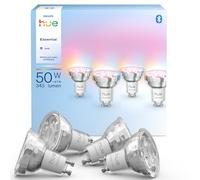 Spotlight Bulb Philips Hue Essential Smart LED GU10, White and color ambiance, 4,7 W, 2.200 K-6.500 K, 345 lumen, intensità regolabile, compatibile con Alexa, Google Assistant e Apple Home, conf. da 4