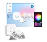Philips Hue Essential Starter Kit: Bridge+3 lampadine Essential GU10+Smart button, White and Color Ambiance, 2200-6500K, intensità regolabile, Alexa, Google Assistant, SmartThings, Apple Home