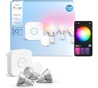 Philips Hue Essential Starter Kit: Bridge+3 lampadine Essential GU10+Smart button, White and Color Ambiance, 2200-6500K, intensità regolabile, Alexa, Google Assistant, SmartThings, Apple Home
