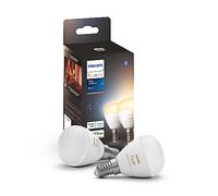 Philips Hue Luster, Lampadina smart LED, Confezione da 2, Bianco | Luce bianca da calda a fredda, 5.1 W, Forma sferica, Dimmerabile, Smart Home, Controllo vocale, Per spazi ristretti