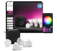 Philips Hue Starter Kit: Bridge Pro + 3 faretti smart GU10 + Smart button, White and Color Ambiance, Smart Light Hub, per Apple Home, Amazon Alexa, Google Assistant, Samsung SmartThings
