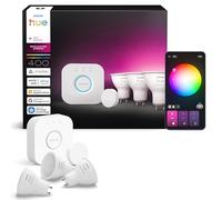 Philips Hue Starter Kit, Con Hub Bridge, 3 lampadine smart GU10 e Button, Lampadine intelligenti con luce bianca e colorata, Luci smart compatibili con Alexa, Google Assistant e Apple Home