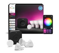Philips Hue Starter Kit: Bridge Pro + 3 faretti smart GU10 + Smart button, White and Color Ambiance, Smart Light Hub, per Apple Home, Amazon Alexa, Google Assistant, Samsung SmartThings