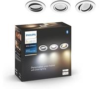 Philips Hue White Ambiance Faretto Smart da Incasso Milliskin, Base Rotonda, Lampadine Smart LED Hue GU10 Incluse, Bluetooh, 3x5 W, 3 Pezzi, Alluminio