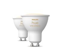 Philips Hue White Ambiance, Faretto LED Smart GU10, Luce Bianca da calda a fredda, 400lm, Compatibile con Bluetooth, Controllo vocale con Alexa, Apple Home e Google Assistant, pack da 2