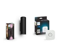 Philips Hue White and Color Ambiance Appear Lampada da Parete Smart per Esterni, Doppia Illuminazione Sopra/Sotto LED Integrato Alluminio Nero & Bridge 2.0, Centro di Controllo del Sistema Hue, Bianco