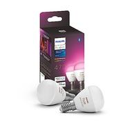 Philips Hue White and Color Ambiance Luster, Lampadina Sferica Smart, Luce Bianca o Colorata, 5.1W, Dimmerabile, Bianco, confezione da 2
