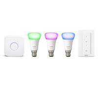 Philips Hue White and Color Ambiance Starter Kit 2 Lampadine Smart, Attacco a Baionetta B22, Luce Bianca e Colorata Dimmerabile, 9W, Hue Bridge e Telecomando Smart Button inclusi, Bluetooth