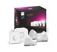 Philips Hue White and Color Ambiance Starter Kit, 3 Faretti Smart, con Bluetooth, Dimmerabili, Attacco GU10, 1 Bridge Hue Controllo Completo del Sistema e 1 Telecomando Hue Smart Button, Bianco