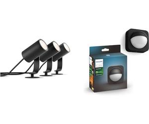 PHILIPS Hue White and Color Lily Kit Base con 3 Faretti da Esterno Integrata + Sensore di Movimento