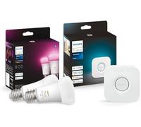 Philips Hue White & Color Ambiance Starter Kit 2 Lampadine Smart, Attacco E27, Luce Bianca e Colorata Dimmerabili, 9W, Hue Bridge incluso, Controllo Vocale