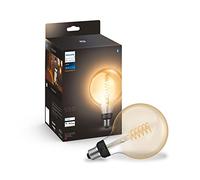Philips Hue White, Lampadina LED Smart a Filamento, Bluetooth, Dimmerabile, Controllo Vocale, G125, E27, Luce Bianca Calda