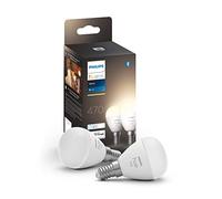 Philips Hue White, Sferetta luce smart LED E14, Confezione da 2 | 5.7 W, Dimmerabile, Smart Home, Controllo con bluetooth e Hue App, Compatibile con Alexa e Apple HomeKit