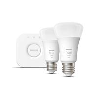 Philips Lighting Hue White Starter Kit con 2 Lampadine Attacco E27, con Bluetooth, Luce Bianca Calda Dimmerabile + 1 Bridge Hue Controllo Completo del Sistema, Bianco