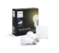 Philips Hue White Starter Kit E27 con 1 Bridge e 2 Lampadine White Connesse Incluse, 9 W, Bianco