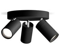 Philips Idris spot a 3 teste su piastra rotonda, lampada GU10 non inclusa, nero, IP44, resistente all'acqua