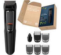 Philips Kit per la cura della barba e dei capelli 7 in 1 All-in-One Series 3000 con 7 accessori, incluso taglianaso, lame autoaffilanti, spina UK a 3 poli, MG3720/35, nero
