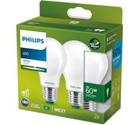 Philips Lampada LED E27 classica ultra efficiente, 60 W, opaca, bianca, confezione doppia