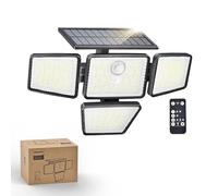 Philips Lampada solare di sicurezza esterna, 196 LED, con sensore di movimento PIR, 3 modalità, 4 teste orientabili, proiettore a energia solare con telecomando, IP65 impermeabile, confezione da 1