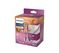 Philips Lampadina a LED Globe, luce bianca calda, E27-60 W, trasparente, a risparmio energetico, lampadina a filamento