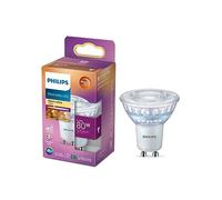 Philips Lampadina LED Classic GU10 Warm Glow, 80 W, faretto LED riflettore dimmerabile, bianco caldo, a basso consumo, WarmGlow dimmerabile
