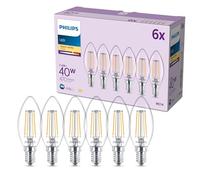 Philips Lampadina LED, Confezione da 6, B35, E14, 470 Lumen, 40 W, Design Oliva, Maggiore Durata, Luce Bianca Calda 2.700 K, Lampada Trasparente